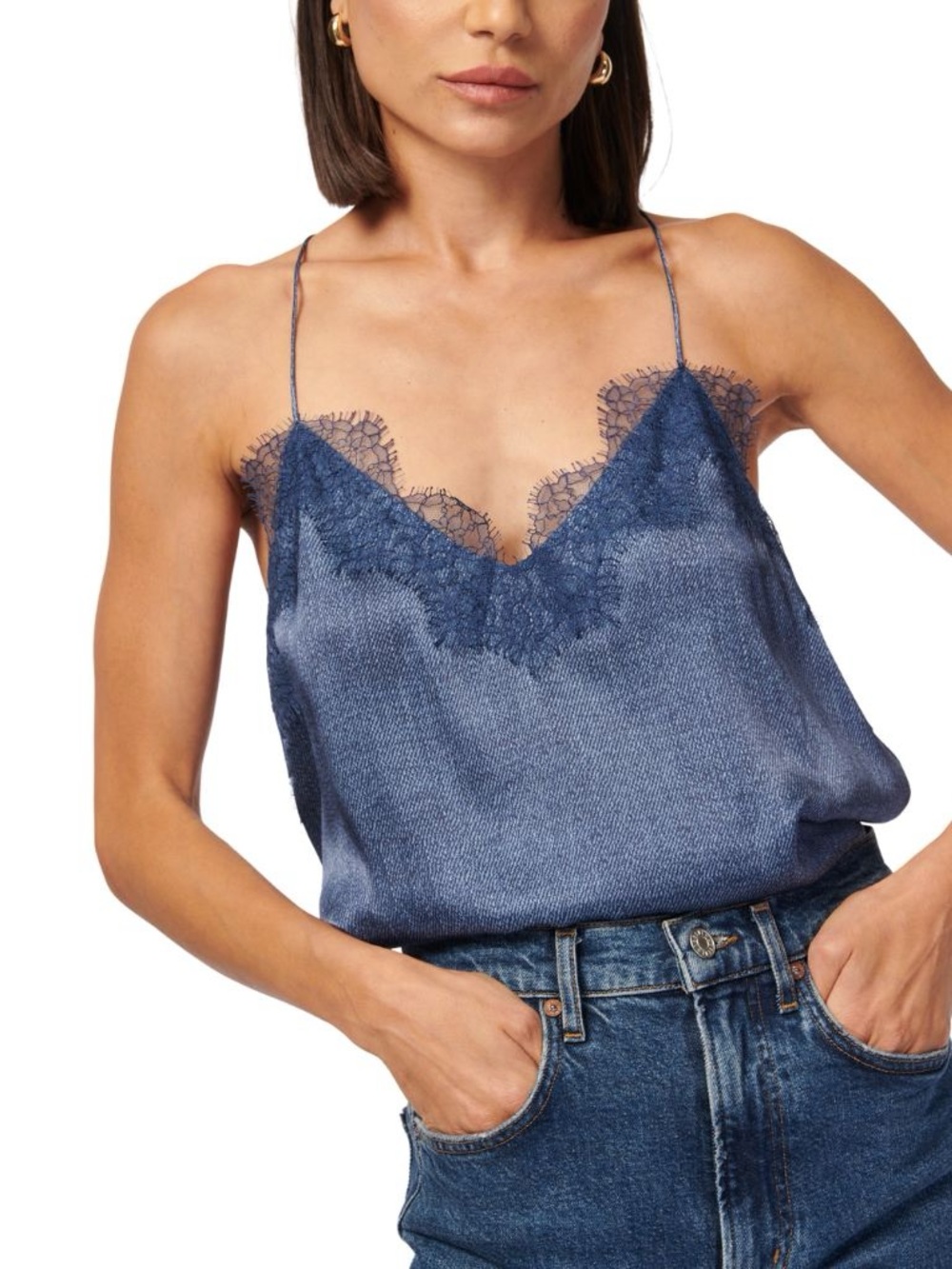 CAMI NYC
RACER CHARMEUSE CAMI RAW DENIM